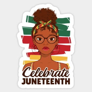 Celebrate Juneteenth young afro woman quote, Juneteenth Afro Woman Sticker